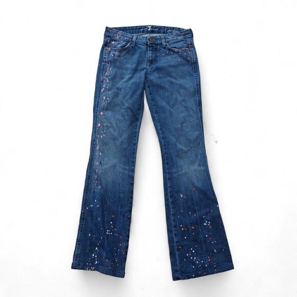 7 For All Mankind Paint Splatter Medium Wash Bootcut Jeans Women's 26 - Picture 1 of 13